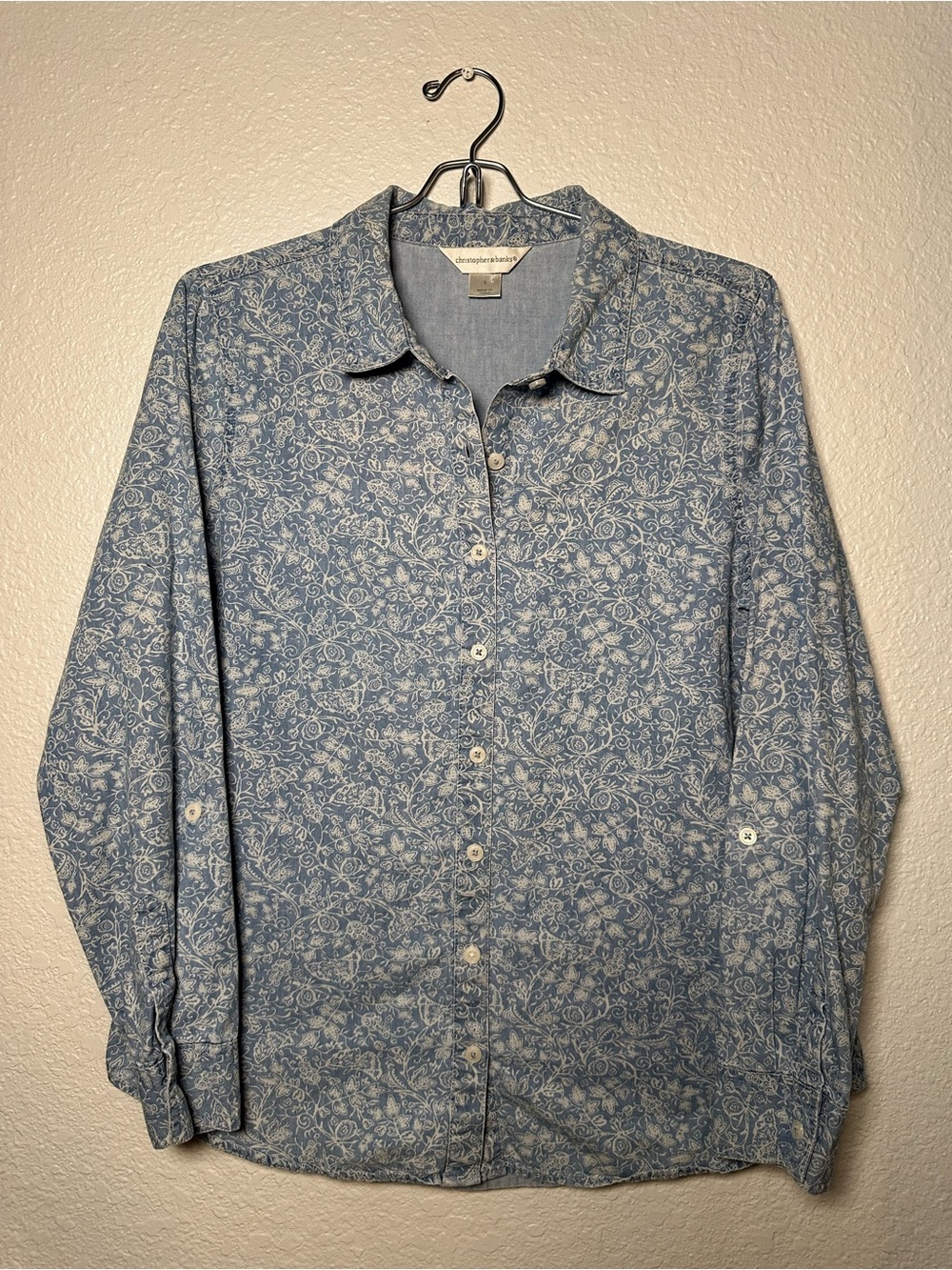 Christopher & Banks // Women’s Blue Floral Button-Down Blouse, 100% cotton